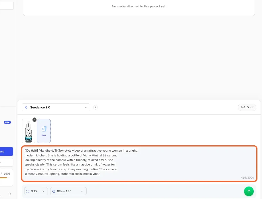 Click into the text box and paste or type your script or scene description.